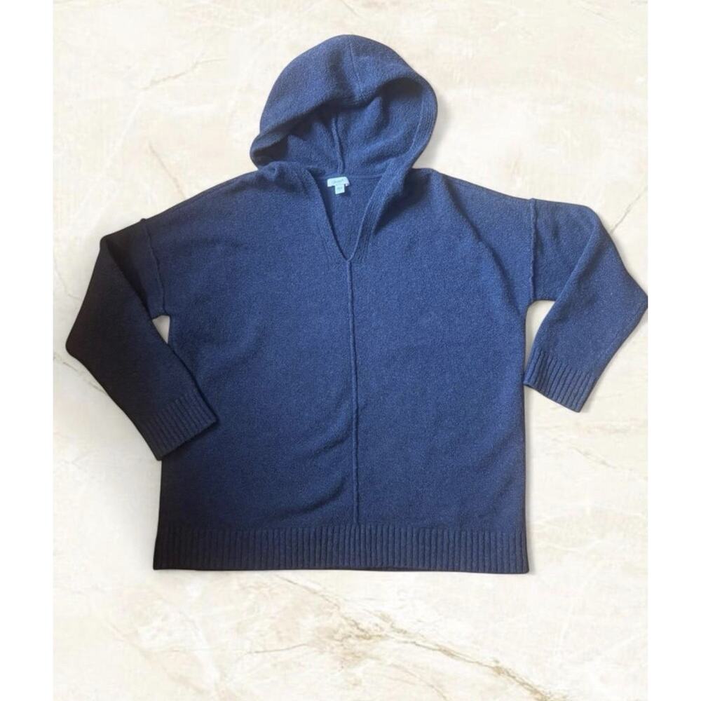J Jill Hoodie Cozy Cotton Blend Women’s Long Sleeve Pullover Hooded Navy Blue L